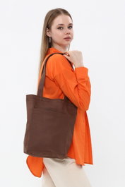 Zoozie Bags 2120 Bolso Tote de Gabardina Marrón Oscuro 33x45x10 cm